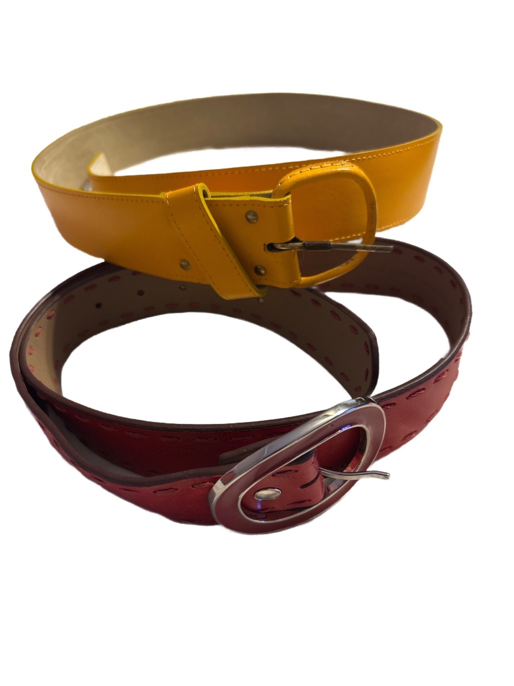 Vintage Lot of 2 Yellow & Red Women's Fashion Belts - Stylish Both Size 35